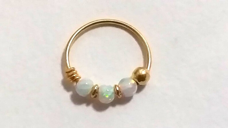 Tragus,22 Gauge,8mm 9K Yellow Gold Opal Stones Nose Ring piercing Ring