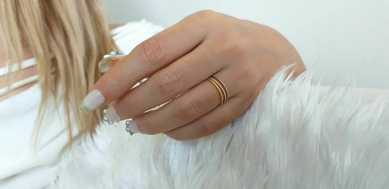 18k Solid 3 pcs Gold Band Set Rings Women/'s Wedding Band~Thin Wedding Band Thin Gold Band|Gold Stacking Ring~Midi Ring 3 pcs set Ring