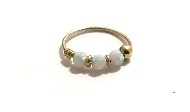 Tragus,22 Gauge,8mm 9K Yellow Gold Opal Stones Nose Ring piercing Ring