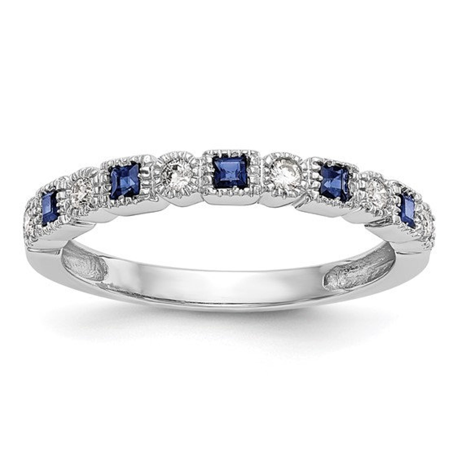 Beautiful 14k White Gold Diamond & Sapphire Wedding Band Ring - Etsy ...