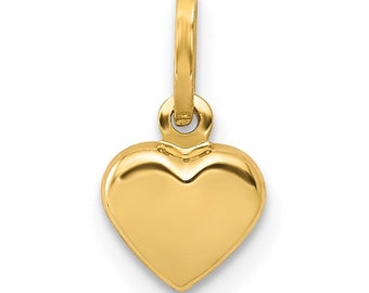 Handcrafted 14K Polished Yellow Gold 3D Puffed Heart Love Charm Pendant