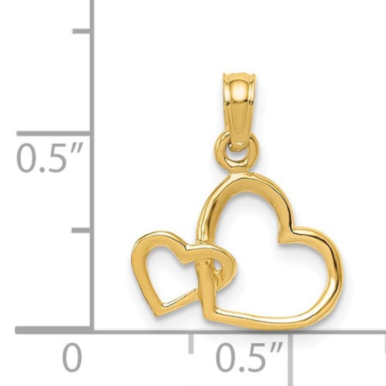 Handcrafted 14k Polished Yellow Gold Intertwined Double Heart Charm Pendant