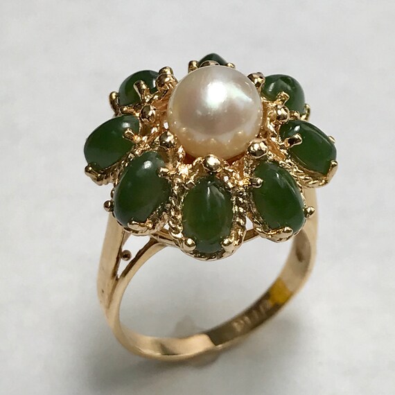 14 K Yellow Gold Pearl Jade Cocktail Ring Etsy Australia