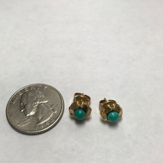 14 K Yellow Gold Turquoise Flower Stud Earrings - image 5