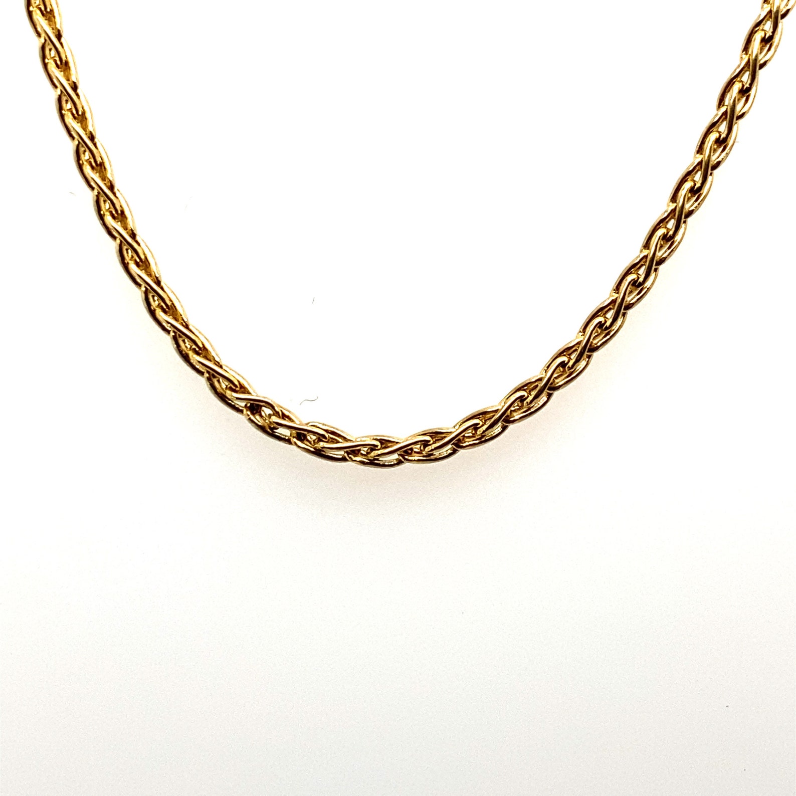 14K Yellow Gold Wheat Link Chain 15.5 Inches 1.2mm Thick With Lobster ...