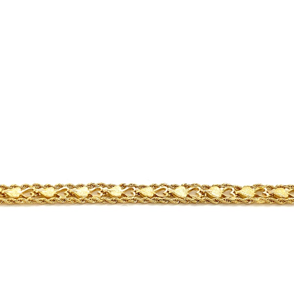 14k Yellow Gold Double Rope Heart Link Bracelet