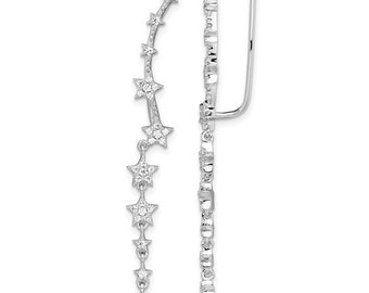 sterling silver cubic zirconia star ear climber earrings with Articulated hanging stars