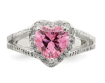 Sterling Silver Pink CZ Heart Ring GORGEOUS!