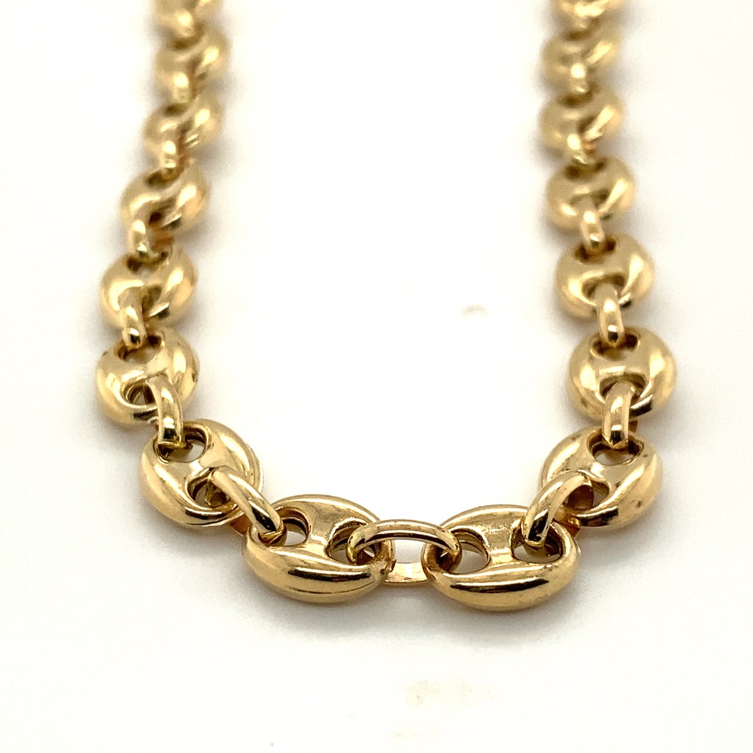 14K Yellow Gold Puff Mariner Chain 24'' - Etsy