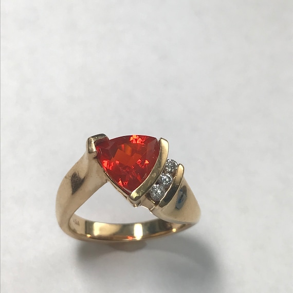 Vintage 14 k Gold Glowing Mexican Fire Opal And Di
