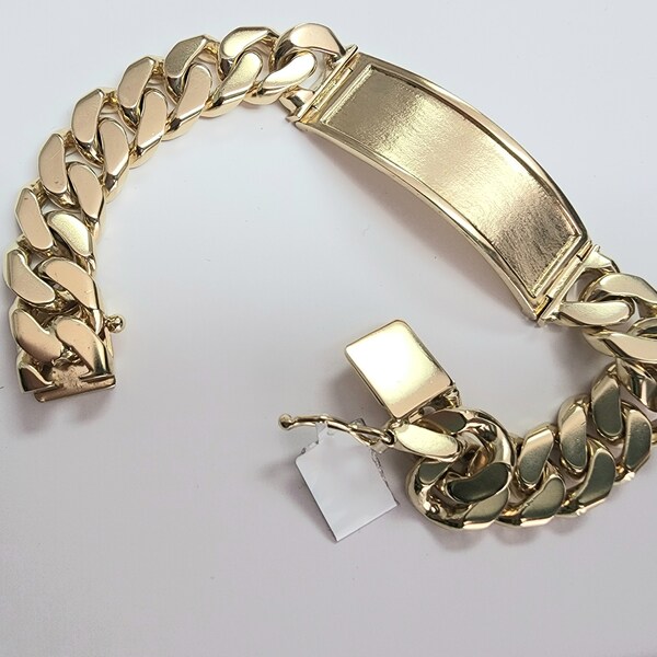 Gents 14K Large Super Heavy Solid Yellow Gold Cuban Link ID Bracelet Statement Piece!