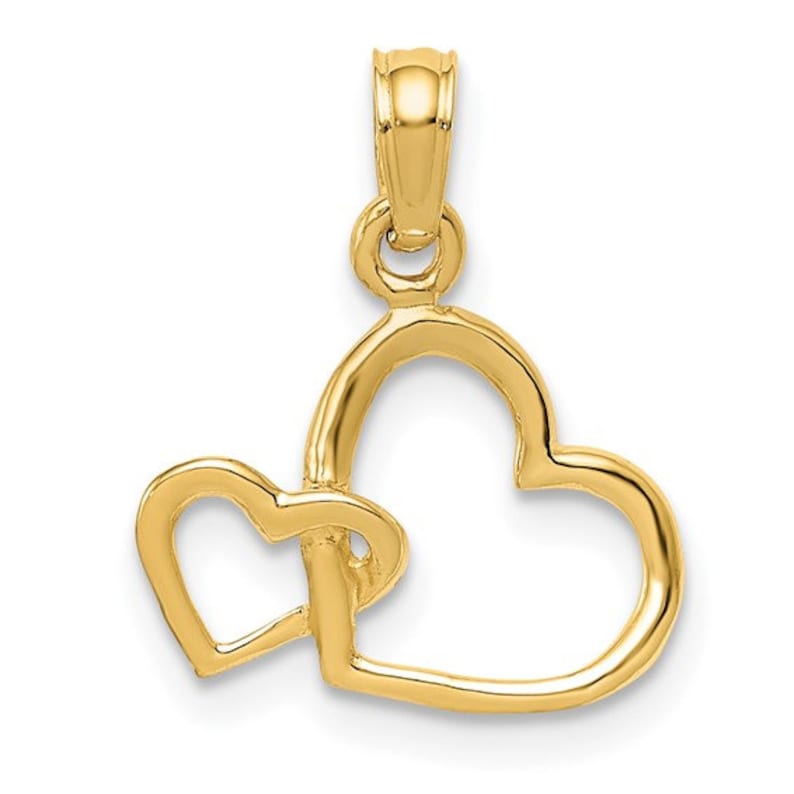 Handcrafted 14k Polished Yellow Gold Intertwined Double Heart Charm Pendant