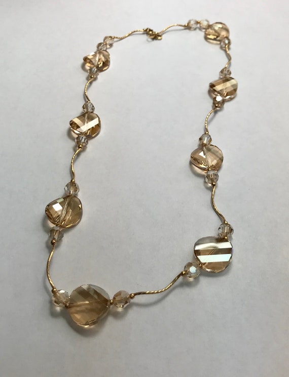14 K Yellow Gold Faceted Quartz Necklace/Choker 1… - image 1