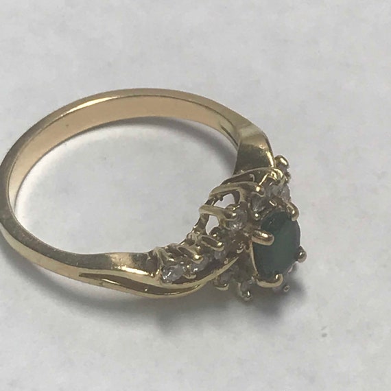 14 k Yellow Gold Emerald & Diamond Ring - image 3