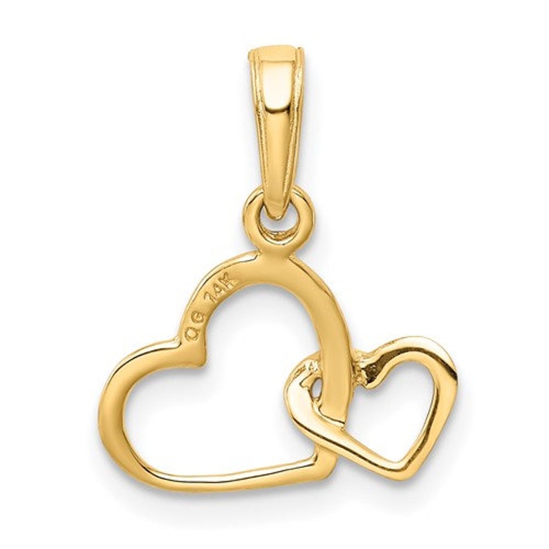 Handcrafted 14k Polished Yellow Gold Intertwined Double Heart Charm Pendant