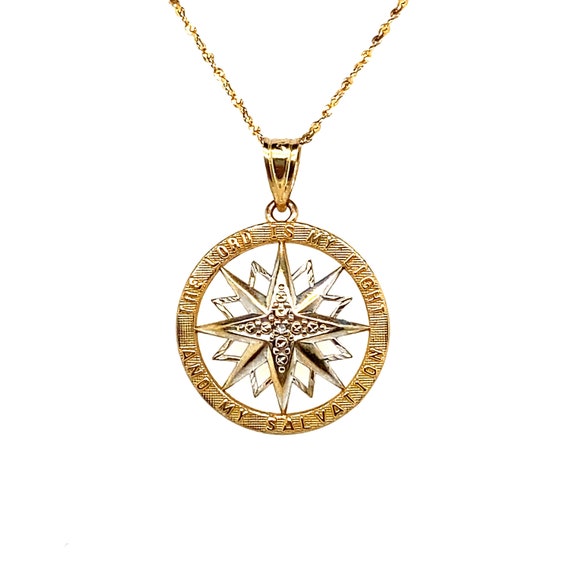 Travel Safe Outline Compass Small Solid Gold Necklace - Off The Map  Jewellery