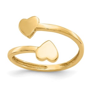 Gorgeous Super Sweet Toe Ring Double Heart Toe Ring Handcrafted 14k Yellow Solid Gold NICE!