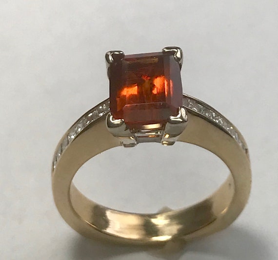 Vintage 14k Gold Spessartite Orange Garnet and Di… - image 2