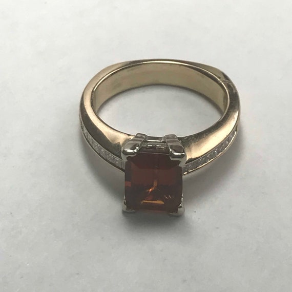 Vintage 14k Gold Spessartite Orange Garnet and Di… - image 5