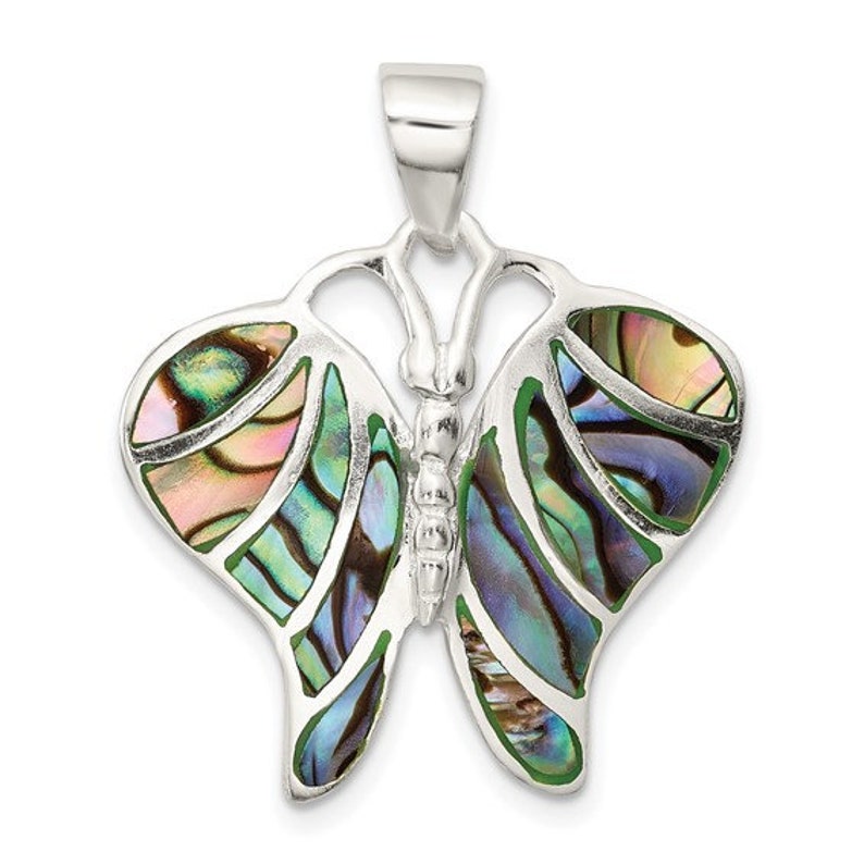 Gorgeous Piece! 925 Sterling Silver Abalone Butterfly Charm Pendant Unique