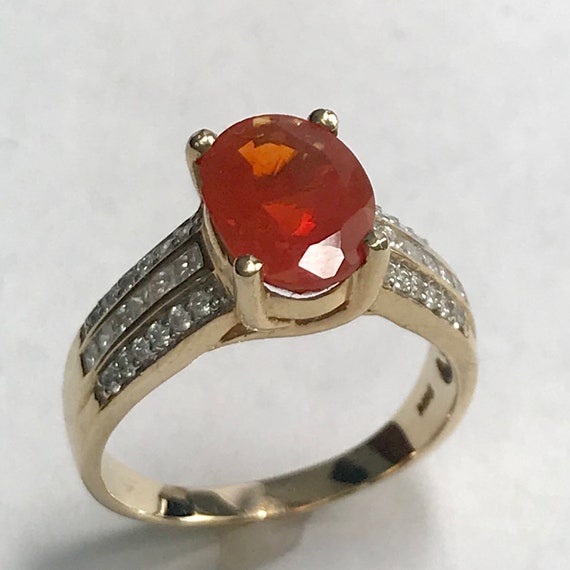 Vintage 14 k Gold Glowing Mexican Fire Opal And D… - image 1