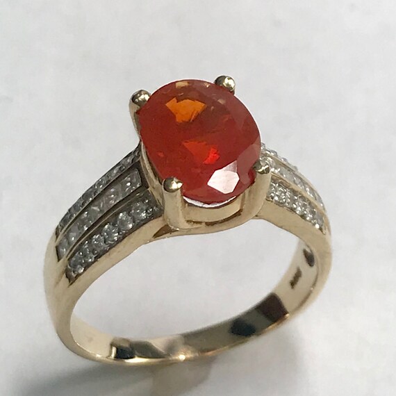 Vintage 14 k Gold Glowing Mexican Fire Opal And Di