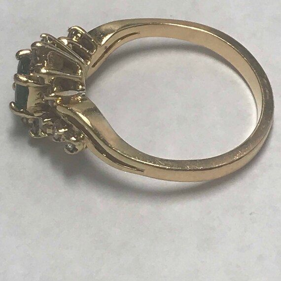 14 k Yellow Gold Emerald & Diamond Ring - image 4