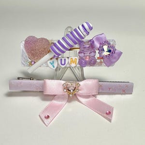 Kawaii Hair Clips Set – Y2K Candy Barrettes with Bow, Lollipop & Bear Charm – Pastel Cute Aesthetic Hair Accessories for Girls