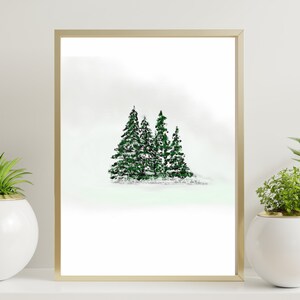 Printable pine trees, wintery, evergreen trees, snow digital download.