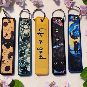 keychain Kitty cat fabric embroided keychain | double sided