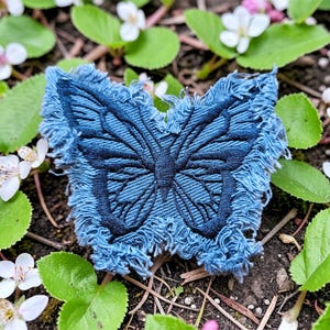Denim Butterfly Iron-On Patch: Frayed Edge Tassel, Vintage Style