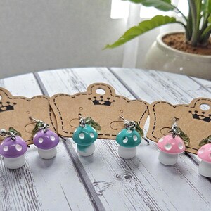 Mini Mushroom Earrings Set: Handmade Hypoallergenic Hooks, Colorful Whimsical Jewelry,