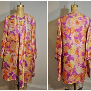 Vintage Valentino Coat / Jacket / Floral Watercolor Orange & Purple Print Mesh Fabric / Women's Size 8 / Valentino Boutique / 90s Designer