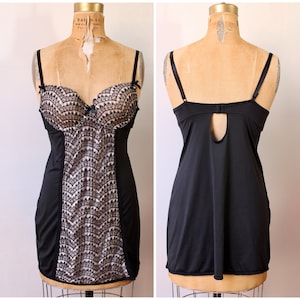 Black Chemise Dress Lingerie / Vintage Slip Dress / Nightgown / Women&#39;s Size L / Large / Marilyn Monroe Intimates