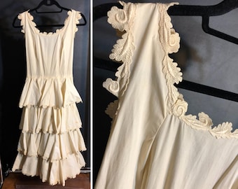 1940s Wedding Gown / Vintage 40s Dress / Ivory Tiered Women's Formal Dress / *Read Description*