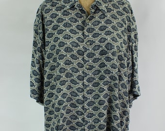 90s Retro Fish Shirt / 1990s Vintage Button Down Top / Unisex / Men's / Women's Tops / Size XL