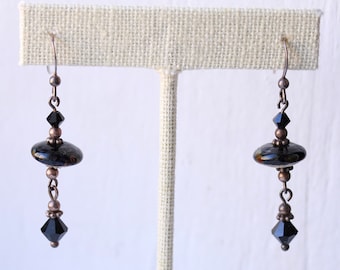 Black Dangle Earrings / Vintage Handmade Earrings / Gothic Black Stone Earrings / Goth Jewelry