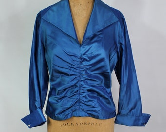Blue Silk Blouse / Vintage Sophisticated Top / Shirt / Femme / Women's Size 8