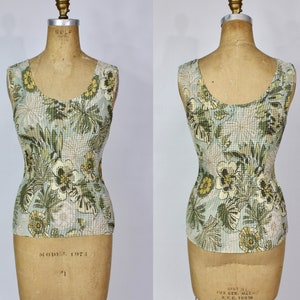 Vintage Sleeveless Floral Top / Blouse / Y2K Shirt / Green / Women's Size M / Medium