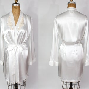 Robe en satin blanc / Lingerie de mariée vintage / Robe de mariée avec ceinture cravate / Femmes / Femme / Taille S / Petite