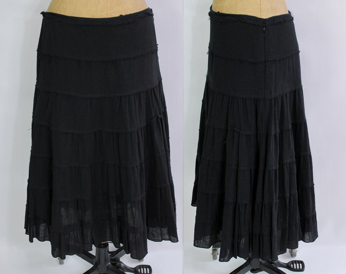 Gothic Black Broom Skirt / Boho / Goth Vintage Tiered Skirt / Women's