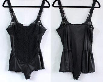 Jaren 80 zwart kant lingerie teddy / Vintage jaren 1980 bodysuit / sheer / femme / vrouwen maat M medium