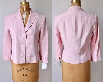 Pink Linen Blazer Jacket / DEADSTOCK 90s Vintage New with Tags / Minimalist / Femme / Women's Size 6