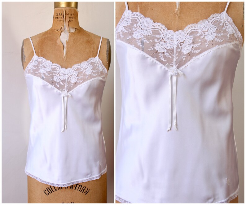 Christian Dior Camisole Lingerie Top / White Satin with Lace | Etsy