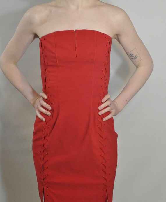Mini Red Corset Dress / NEW WITH TAGS Lace Up Sid… - image 9