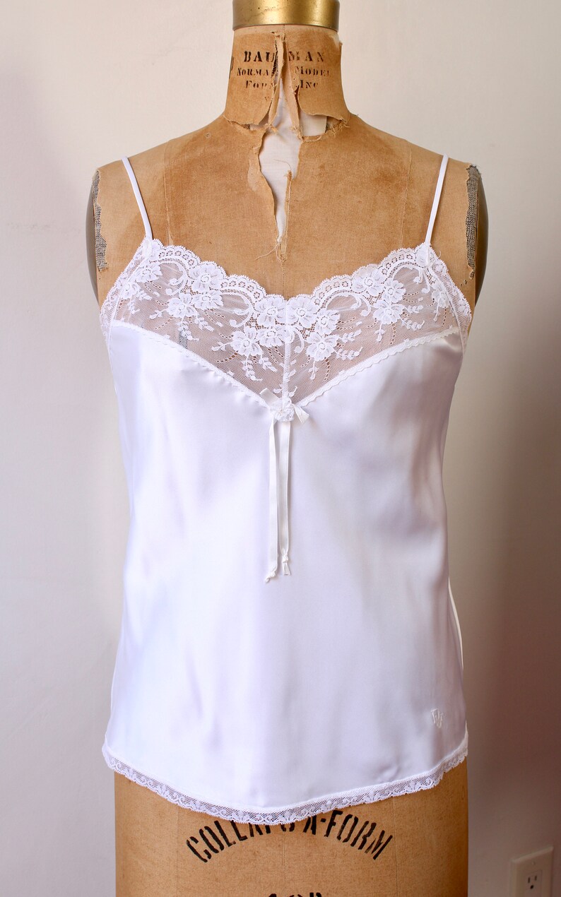 Christian Dior Camisole Lingerie Top / White Satin with Lace | Etsy