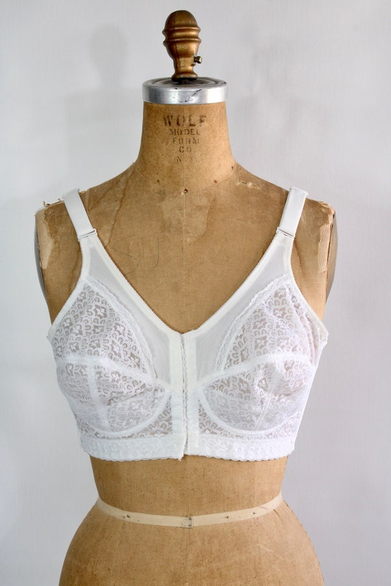 Vintage White Lace Bustier Bra / 1980s Sexy Pinup Boudoir Bra With Front  Closure / Women's Size 36D 