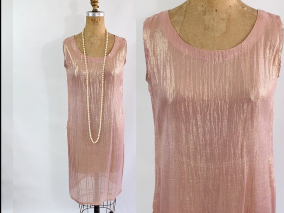 Sheer Pink & Gold Metallic Dress / Vintage Rose G… - image 1