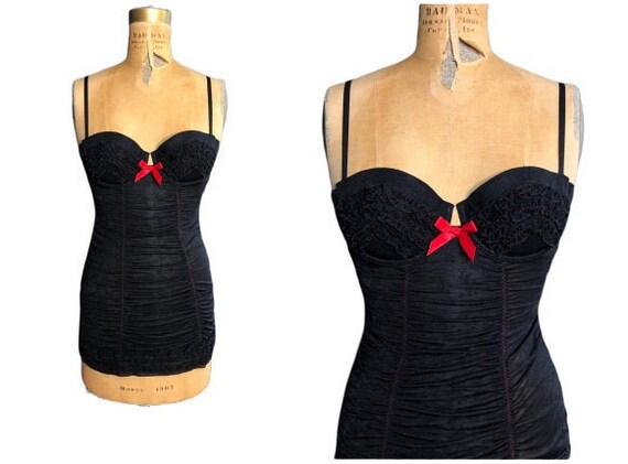 Victoria/'s Secret Lingerie Garter Corset Bustier Mesh /& Lace Polka Dot Black NEW
