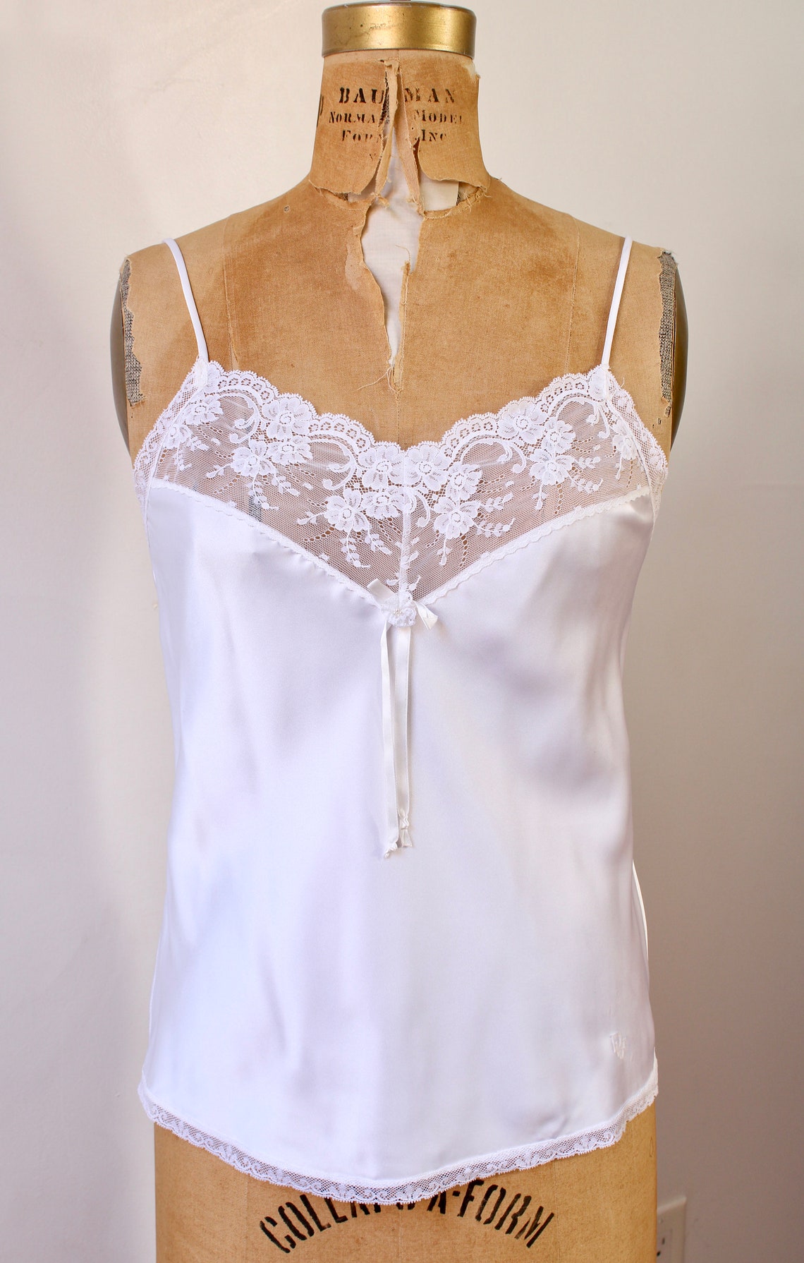 Christian Dior Camisole Lingerie Top / White Satin with Lace | Etsy